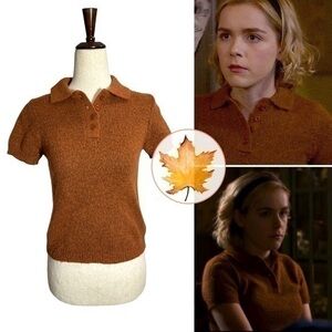 Urban Outfitters • Shrunken Cropped Fuzzy Polo Top Rust M ASO Sabrina Spellman